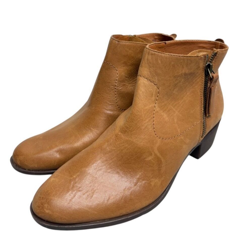 Lucky Brand Boots Size 11 Leather Block Heel Western Style Side Zip